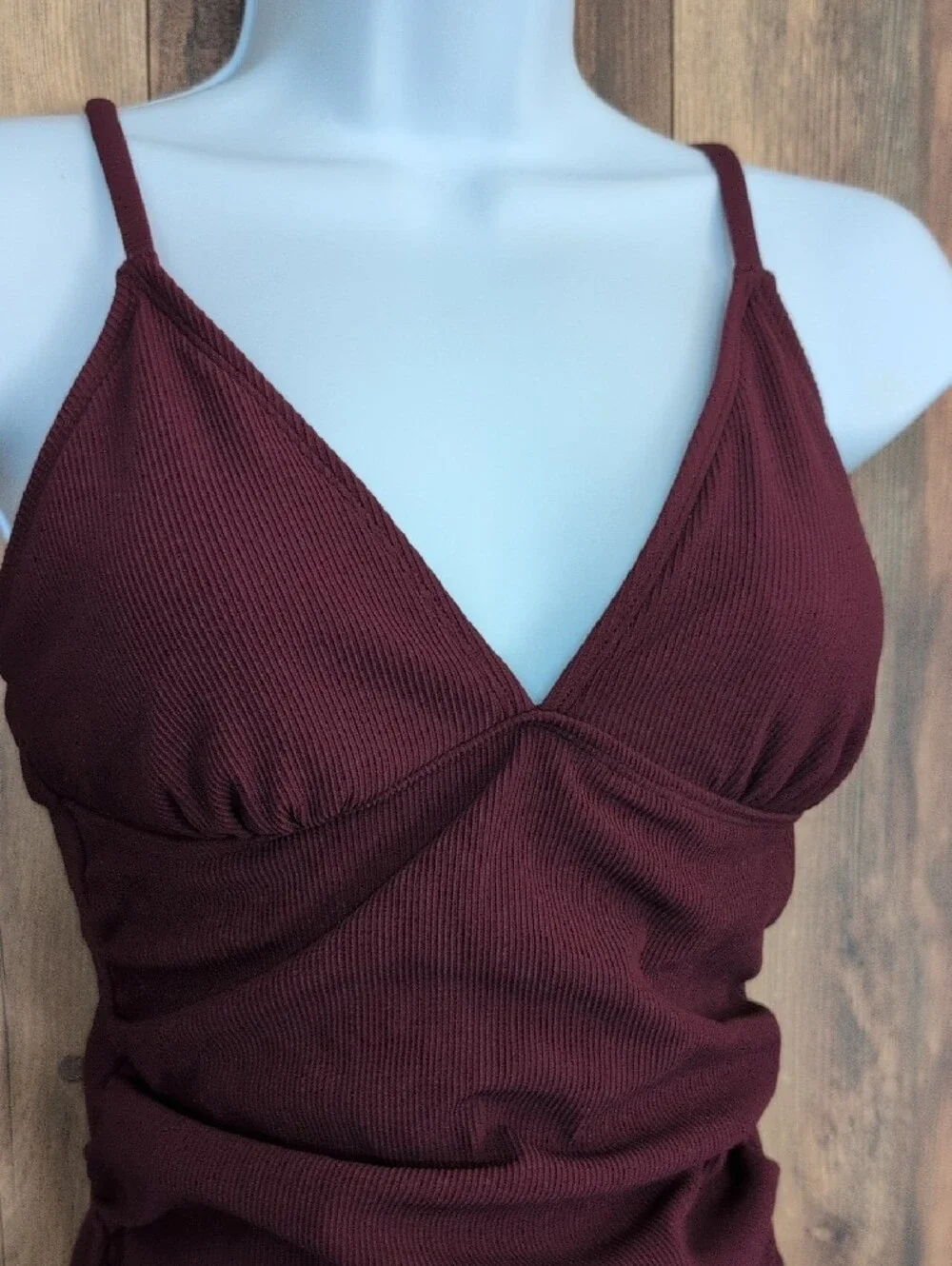 Cupshe Ribbed One-Piece Swimsuit in Deep Burgundy NWT S        529A